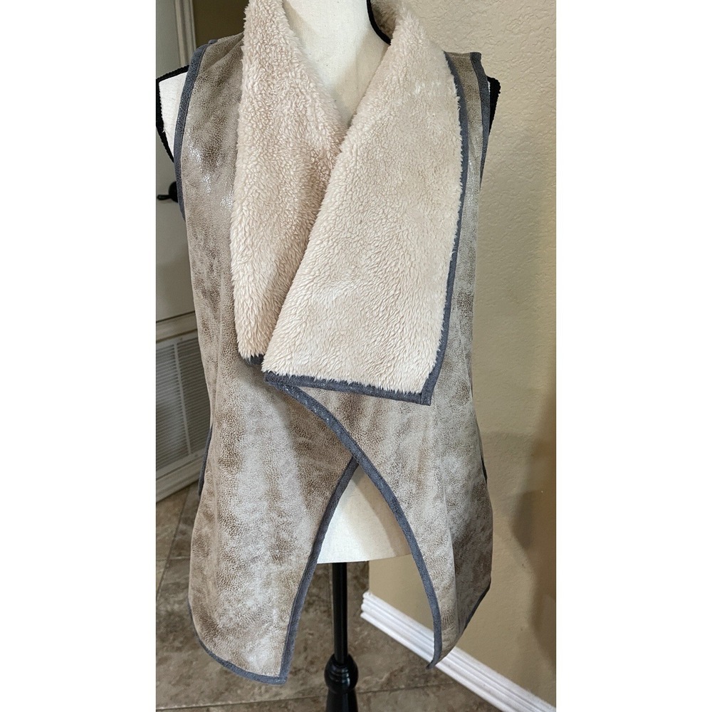 Jodifl Sherpa Lined Faux Suede Vest Womens M Open Front Western Cozy